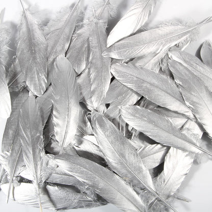 THARAHT 120pcs Silver Goose Feathers Natural Bulk 6-8 inch 15-20cm for Crafts DIY Cosplay Wedding Party Halloween Decoration Goose Nagoire Feathers