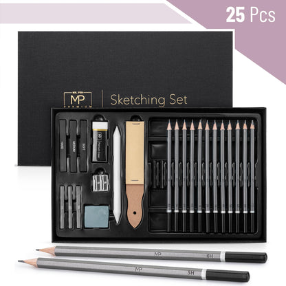 Mr. Pen- Drawing Sketching Pencil Set, 25 pcs, Graphite Pencils (10B-6H), Graphite Sticks, Erasers, Sharpener, Blending Stump & Sandpaper Pad for Drawing, Shading & Art Projects