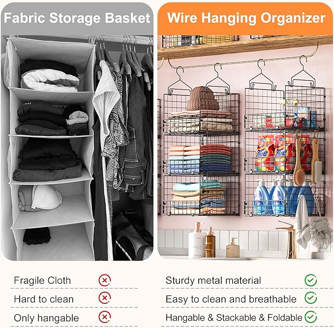Sonyabecca 3-Tier Hanging Closet Organizer, Foldable Cabinet Wire Storage