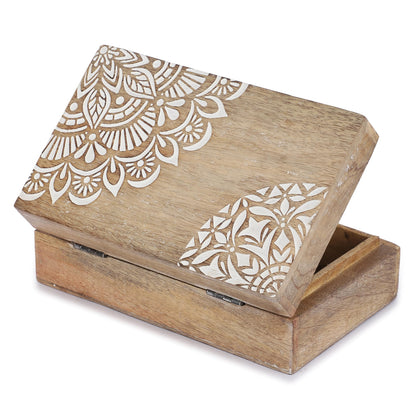 Ajuny Wooden Handmade Decorative Jewelry Storage Box Corner Flower Design Multipurpose Treasure Chest Keepsake Organizer Necklaces Bracelet Watch Boxes Gifts 8x5 Inch