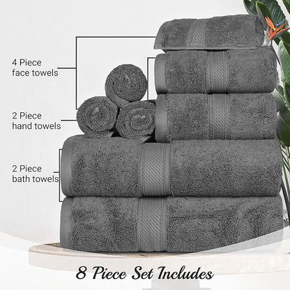 SUPERIOR Egyptian Cotton Pile 8 Piece Towel Set, Includes 2 Bath, 2 Hand