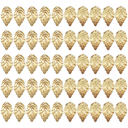 50pcs Leaf Pattern Charms Plated Brass Leaf Beading Decorations with Hole for Making Hair Pins Clips Combs Bracelets Earring DIY Craft (KC Gold)