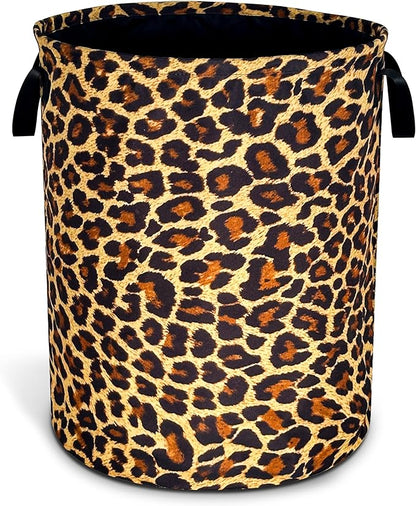 Brown Leopard Laundry Basket Foldable Oxford Cloth Funny Tote Bag Laundry