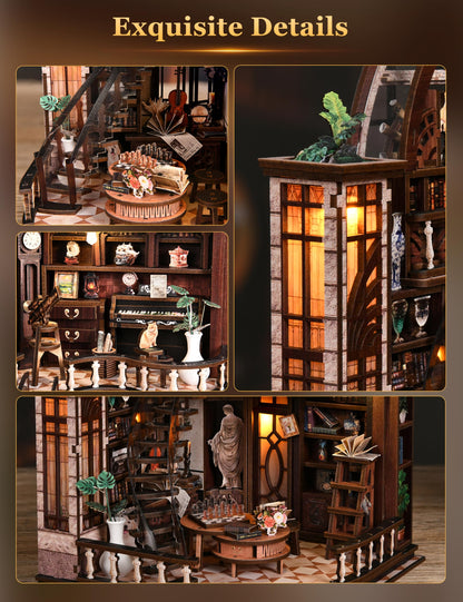 BESSERITE Book Nook Kit for Adults, Basque Study DIY Miniature House Kit, Two-Story Tiny House with Spiral Staircase, 3D Puzzles for Adults, Retro Diorama Bookshelf Decor