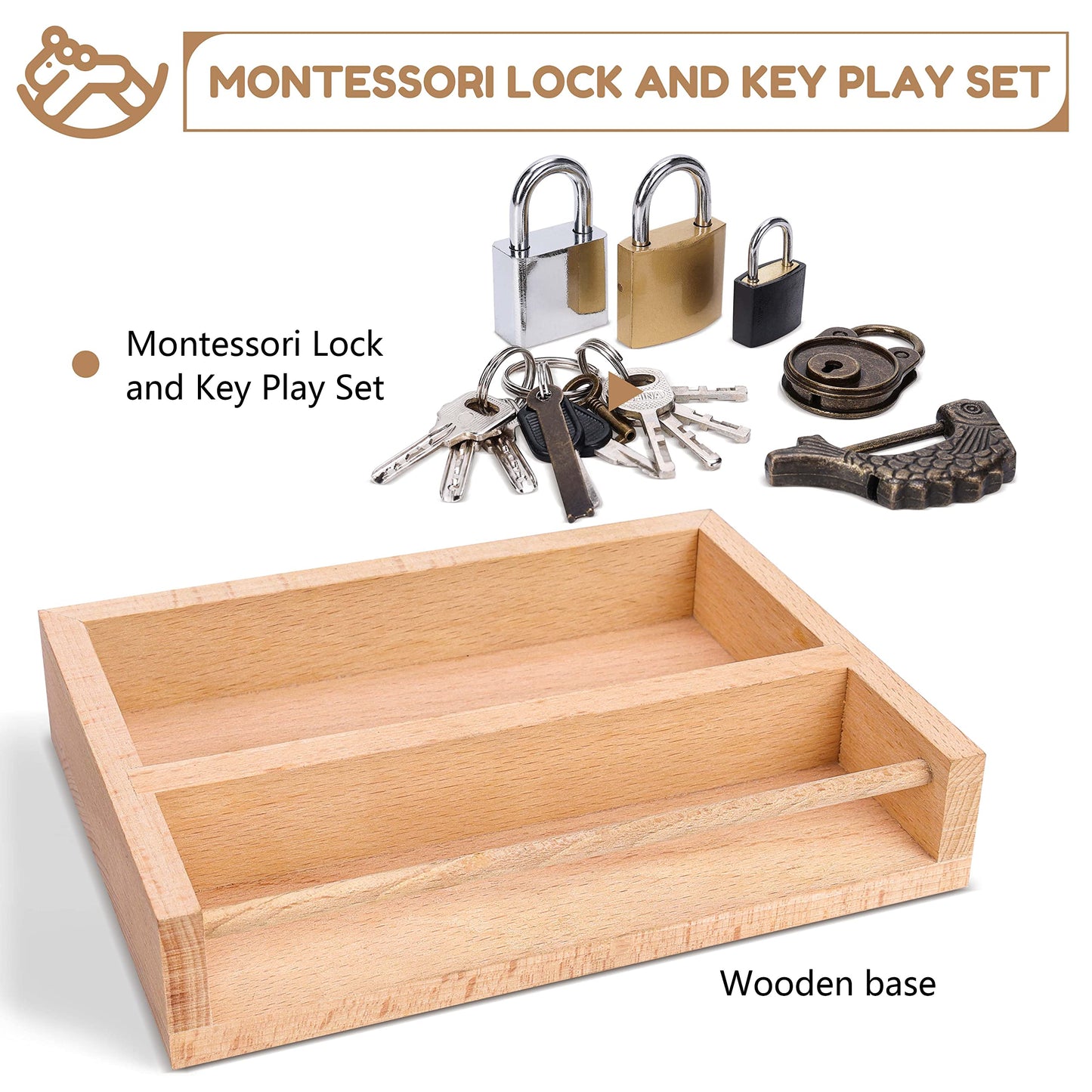 Woodtoe Montessori Lock and Key Toy Set for Kids, Educational Lock Set Keys, Wooden Montessori Materials for 3 4 5 6 Year Old, Preschool Home Classroom STEM Learning Birthday Toy Gift for Toddlers 3-6