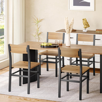 MECHYIN Dining Chairs Set of 4, Rustic Wood Dining Room Chairs with Thickened and Strengthened Metal Steel Frame & Slat Back, Modern Farmhouse Chair for Kitchen, Dining Room (4, Light Brown)