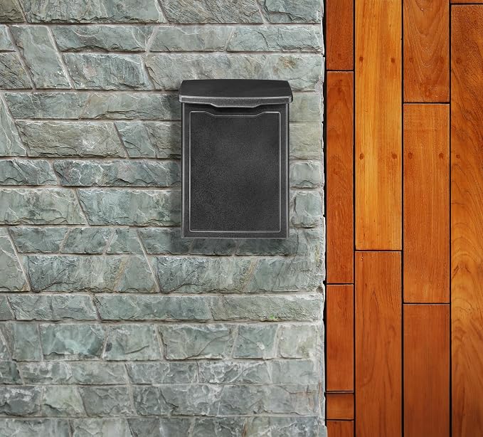 ARCHITECTURAL MAILBOXES 2681P Pewter Marina Wall Mount Mailbox, Small | Galvanized steel build for outside with weather-resistant outdoor construction and a rust-resistant powder-coat finish.