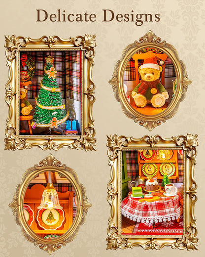 ROBOTIME Christmas Eve Party Photo Frame DIY Miniature House Kit, 3D Wooden Puzzle Building Kit for Adults, Tiny Dollhouse Model, Creative Holiday Decor & Gift for Family and Friends