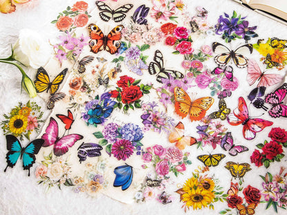Knaid 300 Pieces Assorted Butterfly and Flower Stickers, Transparent Butterflies Floral Resin Decals Aesthetic Journaling Scrapbook Stickers for Card Making Bullet Junk Journal Planner Craft Supplies