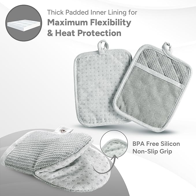 Casa Platino 8-Piece Mini Oven Mitt & Pot Holder Set – 500°F Heat Resistant
