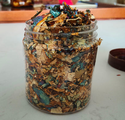 JINRUISI Gilding Flakes Variegated Gold Foils Leaf Flakes Gilding Craft Paper Decoration Art Supplies (Gold Green)