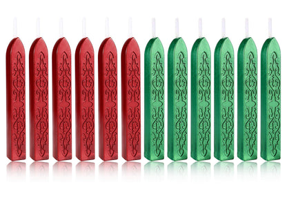 Yoption 12 Pcs Sealing Wax Sticks with Wicks, Antique Metallic Green Red Totem Fire Manuscript Seal Wax for Wax Seal Stamp (Metallic Green+Metallic Red)