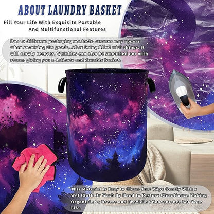 Personalize Galaxy Laundry Basket Oxford Cloth Foldable Forest Starry Sky