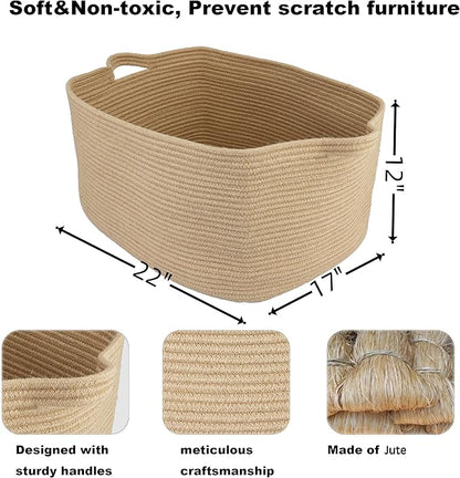 Large Rectangle Blankets Basket Living Room 22"x17"x12" Woven Jute Rope Storage