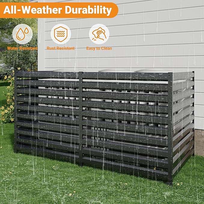 CJF Outdoor Privacy Screens, 42" H x 38" W Air Metal Conditioner Fence Panels, Pool Equipment Enclosure, Trash Can Screens Fence Kit for Outside Backyard Patio(Black/1-Panel)