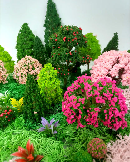 QuarenDen Mixed Model Trees, Model Train Scenery, 37Pcs, Miniature Trees with Moss for Building Model, Natural Green Landscape, Railroad Scenery