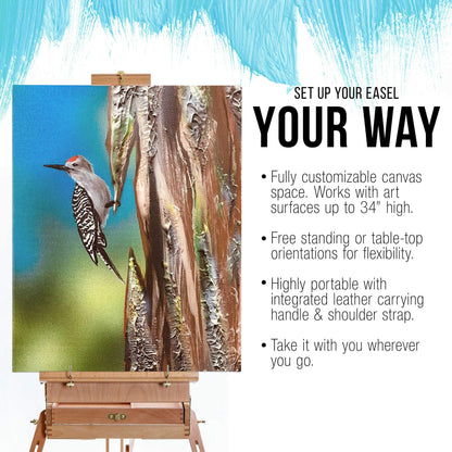 U.S. Art Supply Large Beechwood French Easel, Adjustable Plein Air Easels Sketchbox Tripod for Field & Studio Painting Easel for Adults, Drawing, Display - Portable with Artist Drawer & Palette