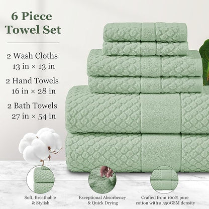 Simple&Opulence 6 Piece Luxury Towel Set, 100% Cotton Bathroom Towels