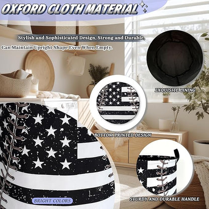 Baseball Textures Laundry Basket Foldable Oxford Cloth American Flag Laundry
