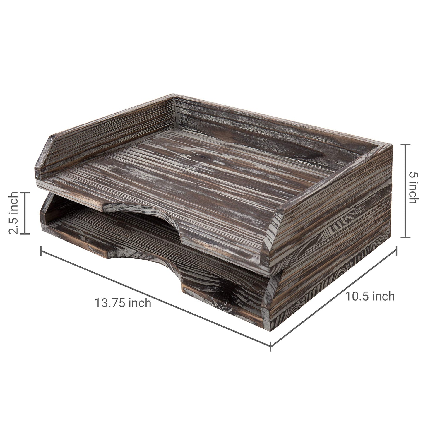 MyGift Set of 2 Torched Wood Stacking Desk Paper Tray, Office Desktop Stackable Document File Folder and Mail Holder Organizer Tray