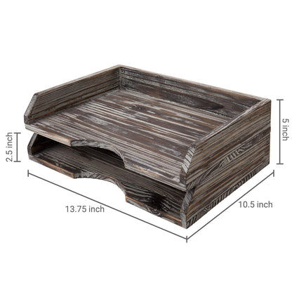 MyGift Set of 2 Torched Wood Stacking Desk Paper Tray, Office Desktop Stackable Document File Folder and Mail Holder Organizer Tray