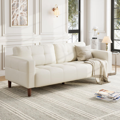 GarveeHome 3-Seater Sofa Couch, 83 in Wide Faux Leather Sofa Couch with Spring Cushion, Modern Sofa with Deep Seats and 2 Removable Back Cushions, for Living Room, Bedroom, Apartment, Office, Beige