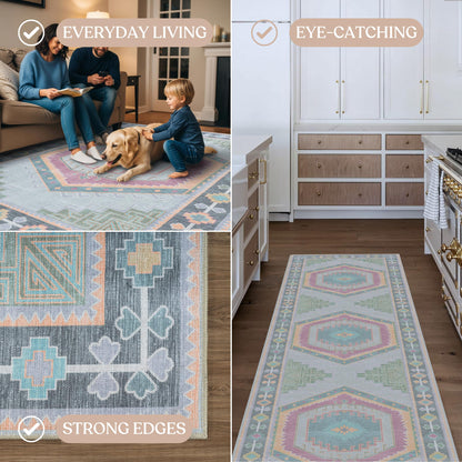 Fame Living Washable Area Rug. Modern Farmhouse. Vintage. Turkish. Bohemian. Distressed. Oriental. Traditional. Rugs for Living Room. Dining. Bedroom. Office. Entryway. Foyer. (856GP, 2'5" x 4'9")