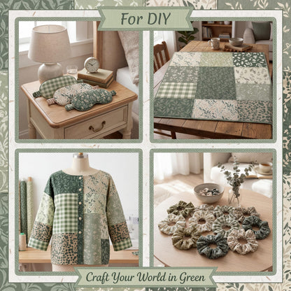 Hahafelt 10 Pcs 18 x 22 Inch Sage Green Fat Quarters Greenery Precut Fabric Bundles Botanical Green Leaves Plaid Flower Quliting Squares Patchwork for Spring Summer DIY Craft Sewing Quilt Material
