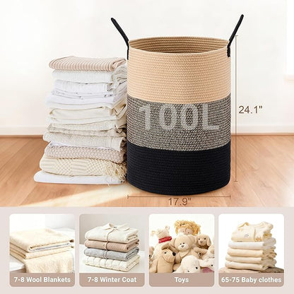 Tall Laundry Basket with Handles, 100L Portable Dirty Clothes Hamper, Boho