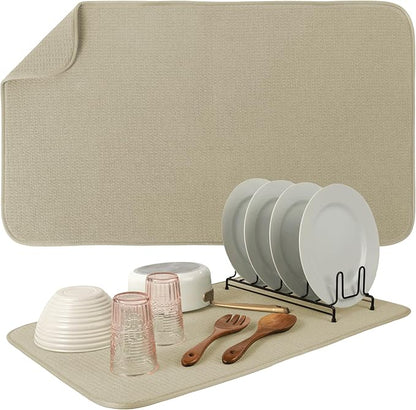S&T INC. Dish Drying Mat Jumbo, 18” x 30”, Absorbent Microfiber Kitchen Counter Mat, Dish Drying Pad for Dishes, Utensils, Pots and Pans, Jumbo, Pure Cashmere