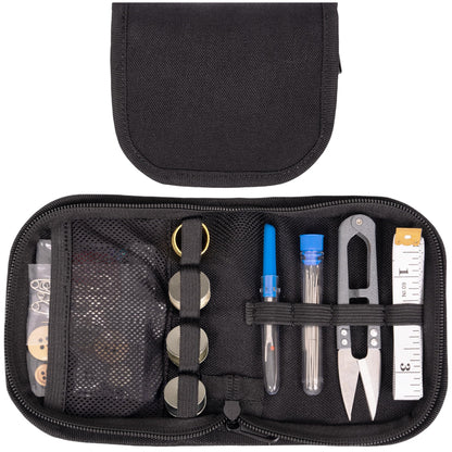 Military Sewing Kit, Army Survival Sewing Kit with Buttons for Men, Women, Small Repair Sewing Tools with Zipper in Nylon Case for Adults Basic for Home, Outdoor, Tactical EDC Sew Kit (Black, 1 Pack)