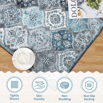 Garvee Living Room Rug 8x10 Washable Rug Trellis Rugs for Bedroom Non Slip Low Pile Indoor Carpet Soft Non-Shedding Foldable Thin Mat for Bedroom Dining Room Farmhouse Kids Playroom Office Blue