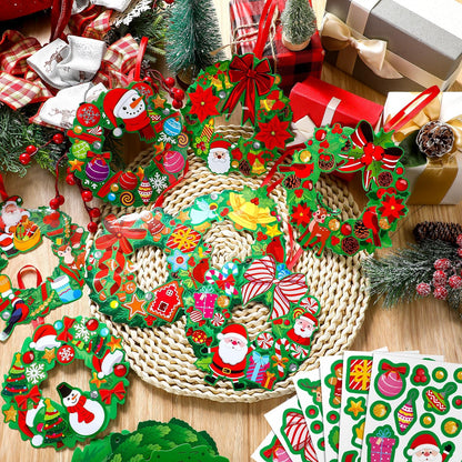 Fullhawl 48 Set Christmas Wreath Craft Kits DIY Christmas Photo Frame Ornament with Assorted Stickers Make You Own Wreath Crafts for Boys Girls Church Favor Home Classroom Xmas Gift