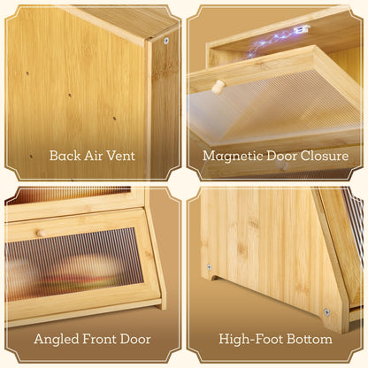 Boulora Large Bread Box for Kitchen Countertop - Bamboo Wooden Bread Box, Vintage Breadbox Countertop Cabinet, Double-Layer XL Sourdough Holder, Ventilated Clear Windows, Cutters & Sealers