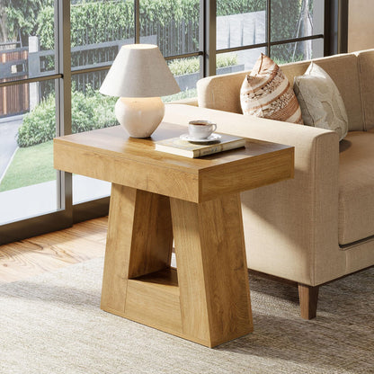 Tribesigns 24" Modern Side Table, 2-Tier Narrow Wooden End Table with Trapezoid Base, Farmhouse Small Nightstand for Living Room, Bedroom, Natural Wood Color