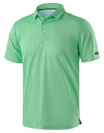 Obla Mens Golf Polo Shirts Short Sleeve Dry Fit Performance Moisture Wicking Casual Print Collared Golf Shirts for Men (Green Dot_XXL)
