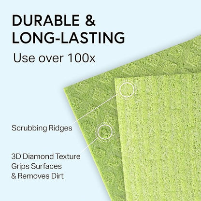 Swedish Wholesale Dishcloths Reusable 8" x 7" Sponge Cloths, Bulk 10 Pack of