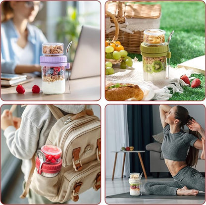 Danmu 4 Pack Overnight Oats Containers with Lids 21 oz (16+5),Dual-Layer Yogurt Parfait Cups with Lids,Meal Prep Containers Glass for Snack,Overnight Oats,Yogurt,Parfait,Salad Dishwasher Safe
