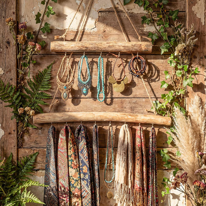 Yinkin 2 Pcs Natural Driftwood Jewelry Hanger Wall Driftwood for Crafts with Hooks 15.75 Inch 9.84 Inch Boho Wall Jewelry Shelf for Home Walls Shop Window Display