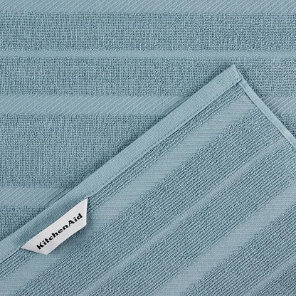 KitchenAid Albany Kitchen Towel 4-Pack Set, Fog Blue/White