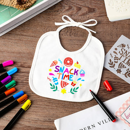 Jutom 38 Pcs DIY Baby Bibs Decorating Kit 14 Bibs 14 Stencils 10 Fabric Markers 2 Ply Feeder Design Bib for Shower Games(White)