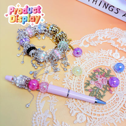 10pcs Rhinestone Focal Beads for Pens, Sparkling Crystal Crown-Shaped Designs with Tassels, Fancy Beads for DIY Jewelry Making Keychains Crafts Holiday Decorations