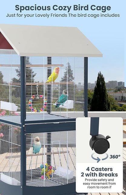 Garvee Bird Cage, 66''H Extra Large Bird Cage, w/Removeble Tray, Waterproof Roof, Easy to Clean, Lockable Caster, Indoor& Outdoor Application for Conure,Macaw,Budgie,Cockatiel,Lovebirds,Parakeet