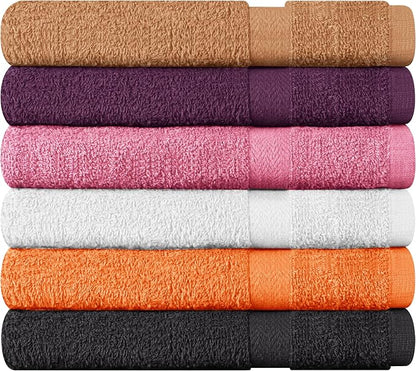 Towel and Linen Mart 100% Cotton 6 Pack Bath Towel Set, Quick Dry, Super Absorbent, Light Weight, Soft, (27 x 54 Pack of 6) (27 x 54 6 Pack, Plum, Pink, Beige, Grey, White, Peach)