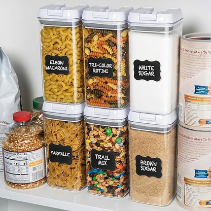 Shazo Airtight Food Storage Containers with Lids - 6 PC BPA Free Clear Plastic Cereal Containers with Easy Lock Lids for Kitchen and Pantry Organization for Snacks and Pasta - 1.2 L