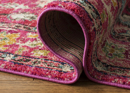 SAFAVIEH Monaco Collection Area Rug - 5'1" x 7'7", Pink & Multi, Non-Shedding & Easy to Clean, Distressed Medallion Design, Ideal for Living Room, Bedroom, Dining Space (MNC243D)