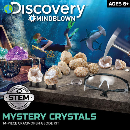 Discovery™ Crack-Open Geode Kit – Mystery Crystal STEM Science Set | 10 Natural Quartz Geodes | Kids Goggles, Magnifying Glass & Display Stands | Rock Dig Activity Toy| Educational Experiment Gift