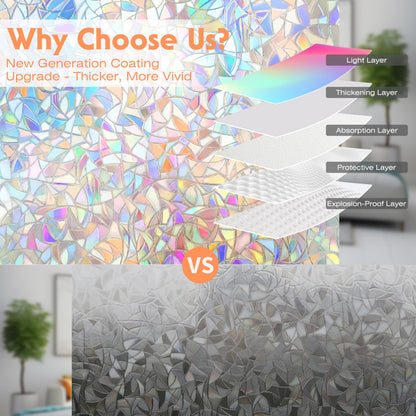 Hilarious Rainbow Privacy Window Film, Stained Vinyl 3D Decorative, Removable Decals, Static Cling Tint Film, Static Window Clings for Glass, Non-Adhesive (17.5'' x 197'')