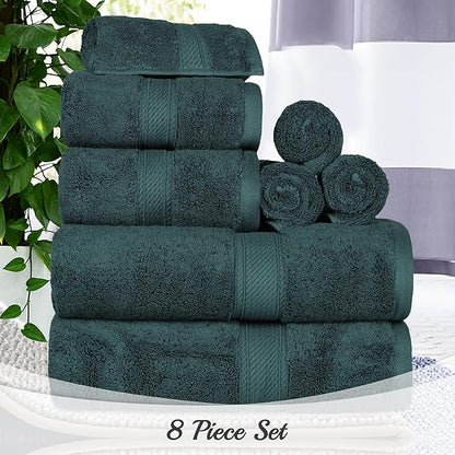 SUPERIOR Egyptian Cotton Pile 8 Piece Towel Set, Includes 2 Bath, 2 Hand