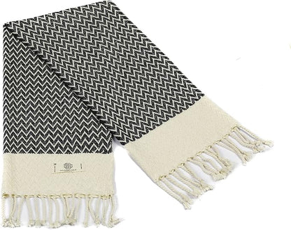 Madamelique Exclusive Hand Towels Set of 2-18 x 40 Inches - Decorative Bathroom Peshtemal Towel for Hand, Face, Hair, Yoga, Tea, Dishcloth, Kitchen and Bath - 100% Pure Cotton (Vintage Black)